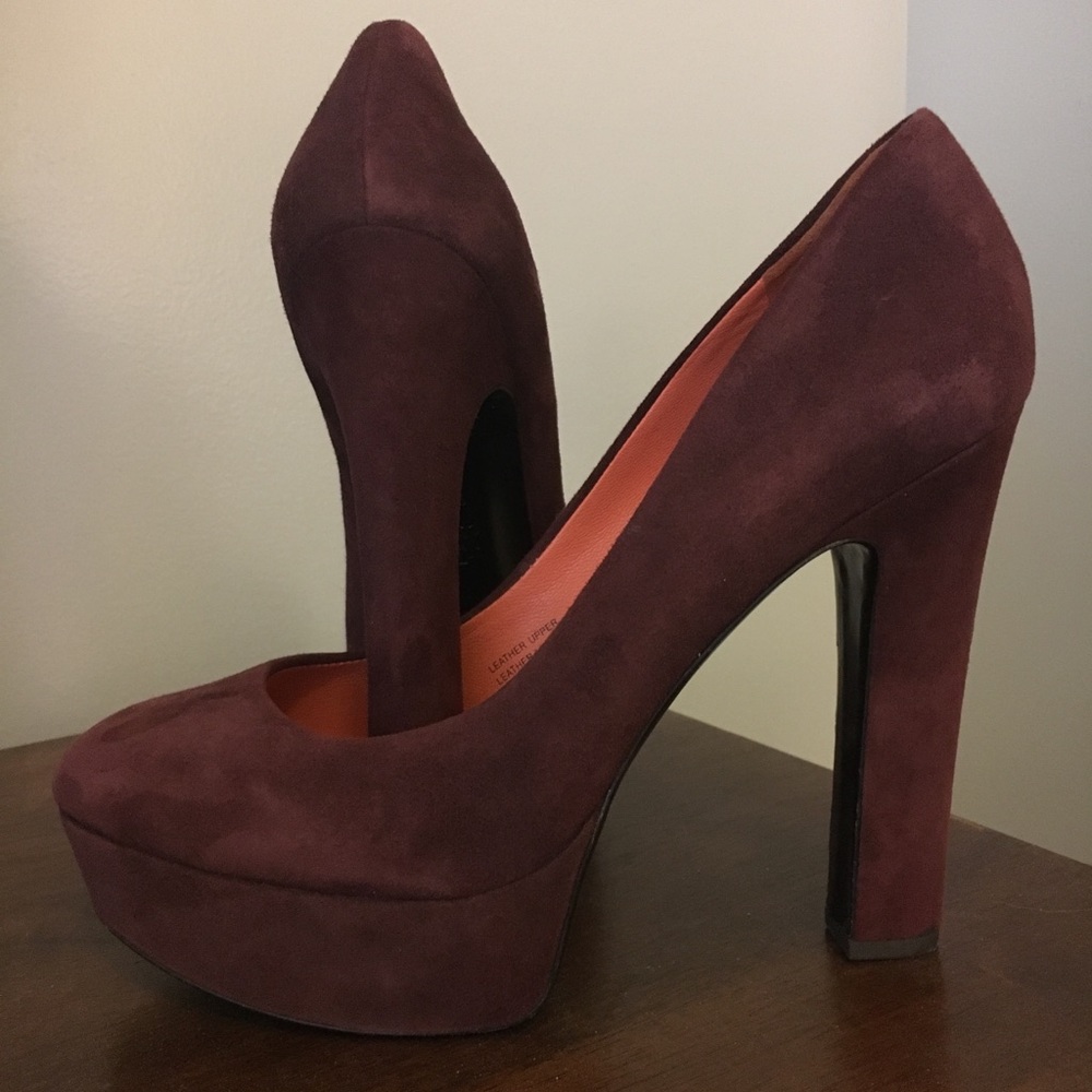 SOLD. Via Spiga Suede Burgundy Platform Heels
